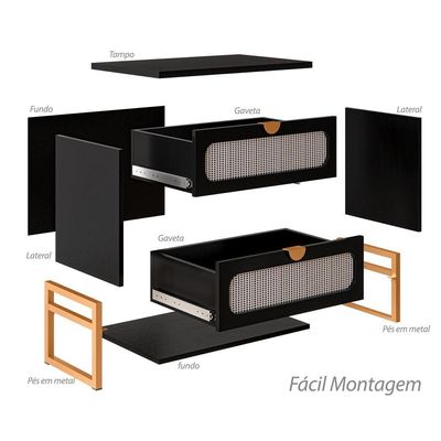 Kit 2 Mesas De Cabeceira Luxo Titanium Com Fino Acabamento 45cm - Preto / Dourado