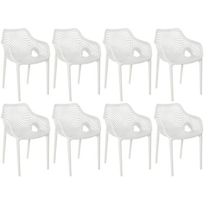 Kit 8 Cadeiras De Jantar Design Suits Com Braços Empilhável Em Polipropileno - Branco