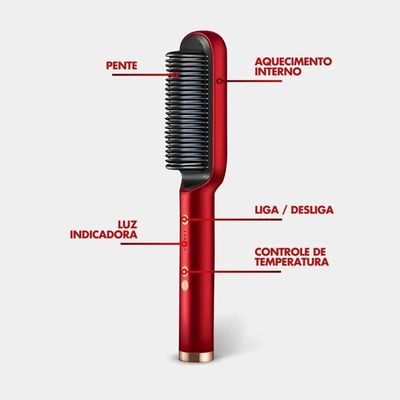 Escova Alisadora E Modeladora 5 Em 1 Bivolt Com Tecnologia De Cerâmica Ptc - Vermelha