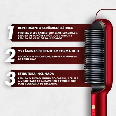 Escova Alisadora E Modeladora 5 Em 1 Bivolt Com Tecnologia De Cerâmica Ptc - Vermelha