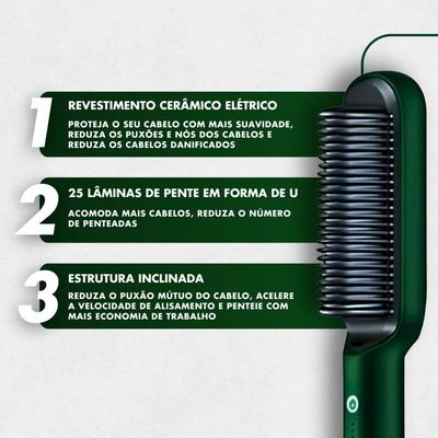 Escova Alisadora E Modeladora 5 Em 1 Bivolt Com Tecnologia De Cerâmica Ptc - Verde