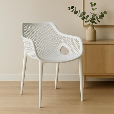 Kit 6 Cadeiras De Jantar Design Suits Com Braços Empilhável Em Polipropileno - Branco