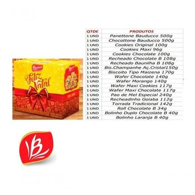Kit 24 Cesta De Natal Bauducco Grande 20 Itens Cada