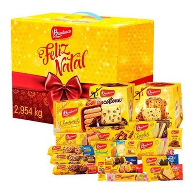 Kit 24 Cesta De Natal Bauducco Grande 20 Itens Cada