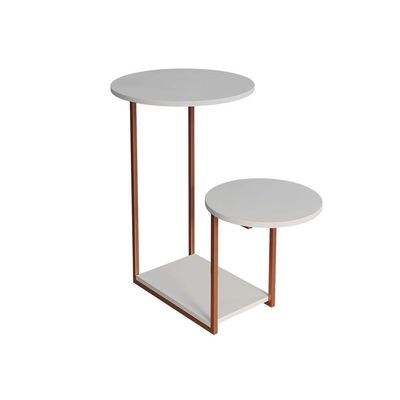 Mesa De Apoio Cibele Ferro Cobre Tampo Redondo Branco