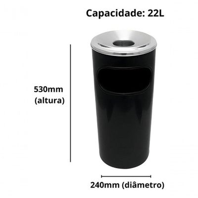 Lixeira Cinzeiro 22l Em Plastico Aro Alumínio Bituqueira