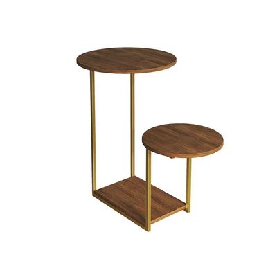 Mesa Lateral Moderna Dourado Cibele Tampo Redondo Freijó