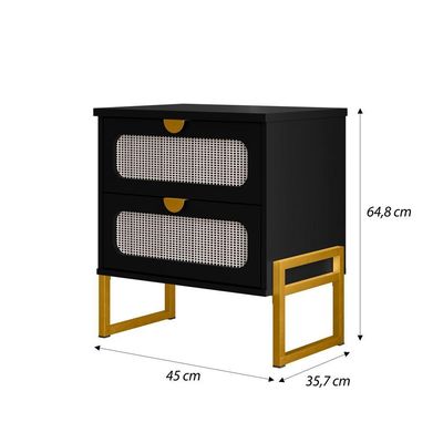 Mesa De Cabeceira Titanium Estilo Industrial Com Pés De Ferro - Preto / Dourado