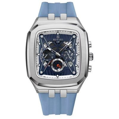 Relógio De Quartzo Masculino Design Retangular à Prova D´gua Casual Azul Claro