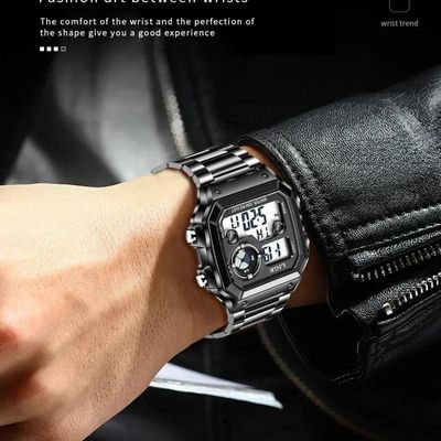 Relógio Moda Luxo Eletrônico Inoxidável Luminoso 8921 Preto