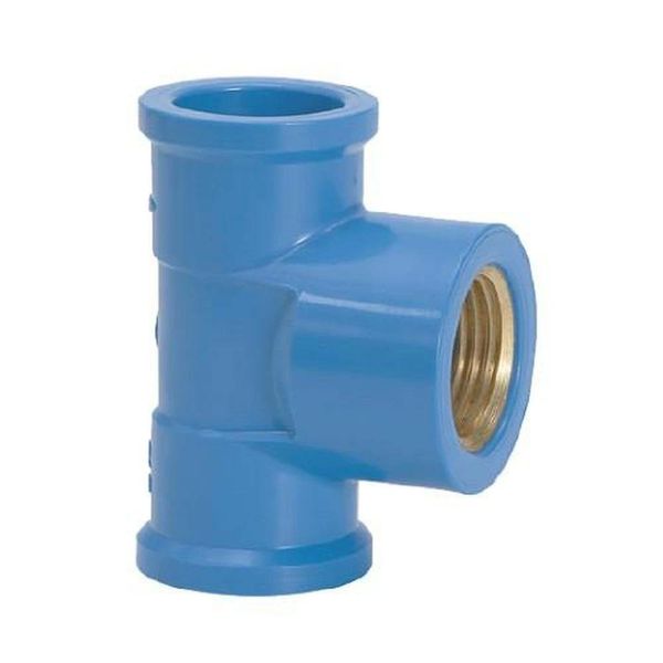 Tee Azul 25mm X 3-4'' Pvc Pn 750 Kpa - Junta Soldável E Roscável Em Latão