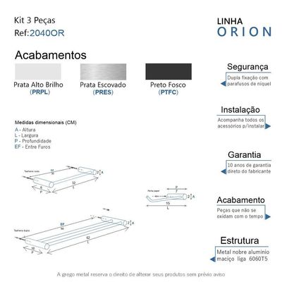 Kit Acessórios Para Banheiro Preto Fosco 3 Peças Grego Metal 2040or