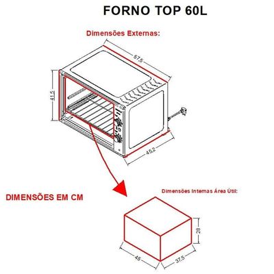Forno Nardelli Elétrico Bancada Top 60 Vermelho 60 Litros Vermelho 110V