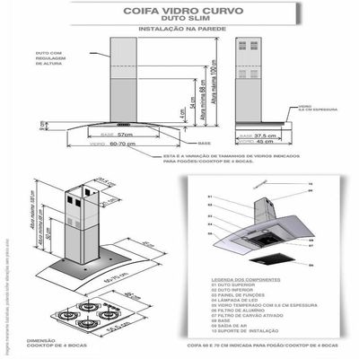 Coifa De Parede 60cm Vidro Curvo Slim Nardelli Yellow 220V