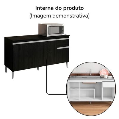 Balcao Com Tampo 150 Cm Tatiane Preto Reajl Moveis Preto
