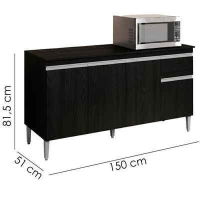 Balcao Com Tampo 150 Cm Tatiane Preto Reajl Moveis Preto