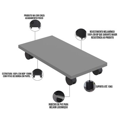 Kit 02 Suportes Para Cpu Com Rodízios Cyber L03 Cinza - Lyam