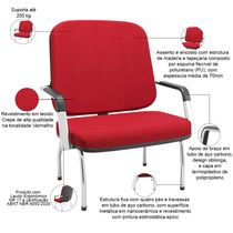 Cadeira de Escritório Recepção com Braço Fixa Cromada Magno P03 Crepe Vermelho - Lyam Decor