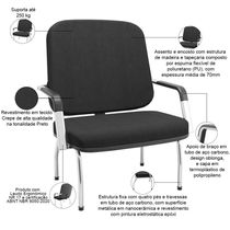 Cadeira de Escritório Recepção com Braço Fixa Cromada Magno P03 Crepe Preto - Lyam Decor