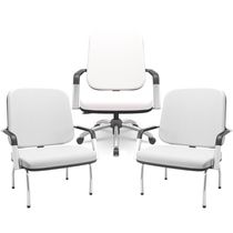 Kit Cadeira de Escritório Giratória e 2 Cadeiras Fixas Cromada Magno P03 Vinil Branco - Lyam Decor