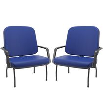 Kit 02 Cadeiras de Escritório Recepção com Braço Fixa Preta Magno P03 Vinil Azul - Lyam Decor