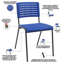 Cadeira Empilhável Fixa Escritório Multiuso Base Preta Kimi P03 Azul - Lyam Decor