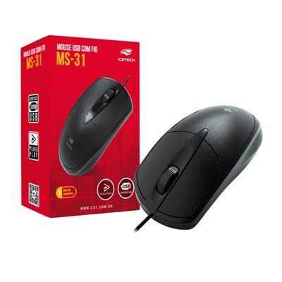 Mouse Office Com Fio USB 2.0 3 Botões Preto MS-31 1000 DPI