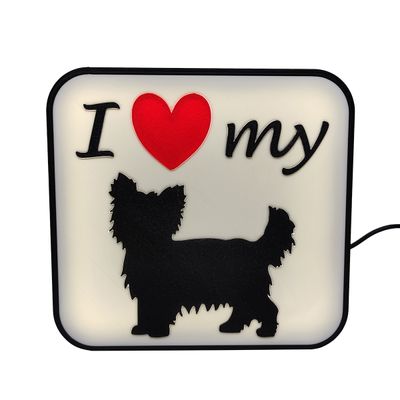 Luminária Yorkshire Pet Cachorro Led Abajur Mesa 3D com Fonte