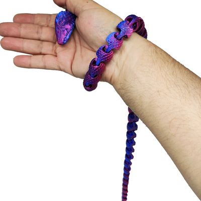 Cobra Articulada 67 cm Impressão 3d Decoração Cor Bicolor Lilás e Azul