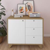 Armário Balcão Multiuso Para Escritório Sala 1 Porta 3 Gavetas Lugano A02 Olmo Branco - Lyam Decor