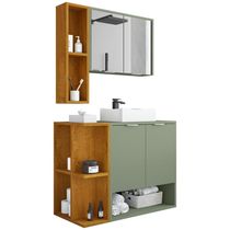 Gabinete Para Banheiro Com Cuba e Espelho Siesta B02 Pistache Naturalle - Lyam Decor