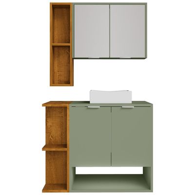Gabinete Para Banheiro Com Cuba e Espelho Siesta B02 Pistache Naturalle - Lyam Decor