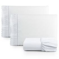 Jogo Cama Lençol Paris Casal Padrão Percal 180 Fios 100% Algodão Lese Bordada 3 Peças - Branco