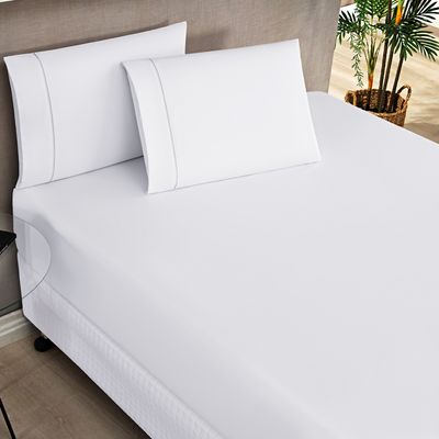Jogo Cama Lençol Home Basic Casal 180 Fios c/ Ponto Palito 3 Peças - Branco