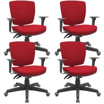 Kit 04 Cadeiras de Escritório Executiva Giratória Preto Baixa Flexi P03 Poliéster Vermelho - Lyam