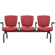 Cadeira Longarina 3 Lugares Aeroporto Recepção Preto Baixa Flexi P03 Vinil Vermelho - Lyam