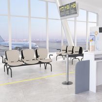 Cadeira Longarina 3 Lugares Aeroporto Recepção Preto Baixa Flexi P03 Vinil Bege - Lyam