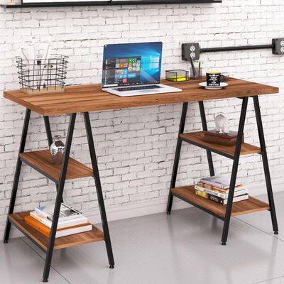 Mesa Para Escritório Estilo Industrial Cavalete Form C01 135cm Nogal - Lyam Decor