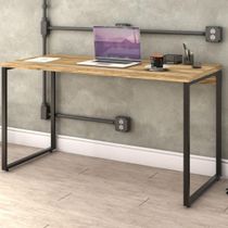 Kit Mesa Para Escritório com Estante 4 Prateleiras Industrial Form C01 135 cm Carvalho - Lyam Decor