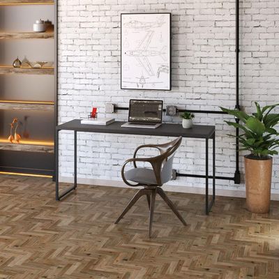 Kit Escritório Estante Areta 4 Prateleiras com Mesa Industrial Aspen 150cm C01 Onix - Lyam Decor