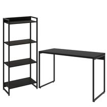 Kit Escritório Estante Areta 4 Prateleiras com Mesa Industrial Aspen 120cm C01 Onix - Lyam Decor