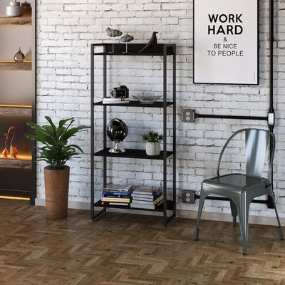 Kit Escritório Estante Areta 4 Prateleiras com Mesa Industrial Aspen 120cm C01 Onix - Lyam Decor