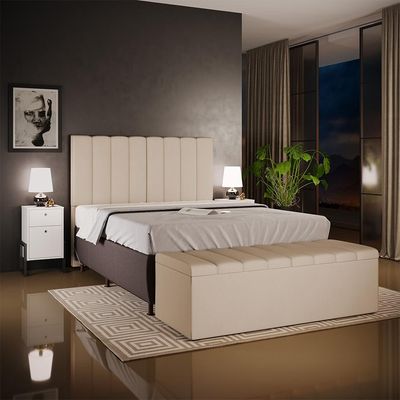 Kit Cabeceira Cama Box Casal 140cm Com Calçadeira Recamier Baú Dália W01 Suede Bege - Lyam Decor