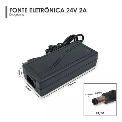 Fonte De Alimentação Eletrônica 24V 2A Plug 5.5*2.5mm 48W Bivolt