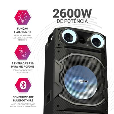 Caixa de Som Amplificada Philco Flash Light 2600W PCX26000 Bivolt
