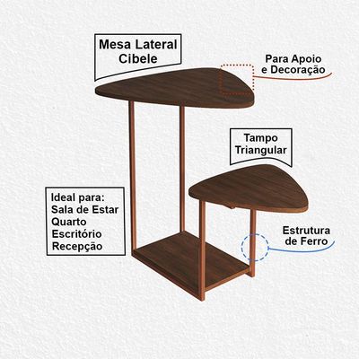 Mesa Lateral Industrial Ferro Cobre Tampo Amêndoa Esfiha