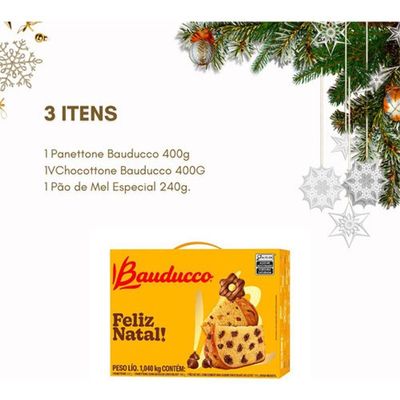 Kit 2 Cestas De Natal Bauducco Pp - 3 Itens