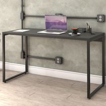 Kit Mesa Para Escritório com Estante 4 Prateleiras Industrial Form C01 135 cm Preto Onix - Lyam Decor