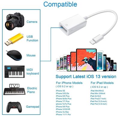 Adaptador Cabo OTG Lighting Usb Compatível iPhone e iPad Pen Drive