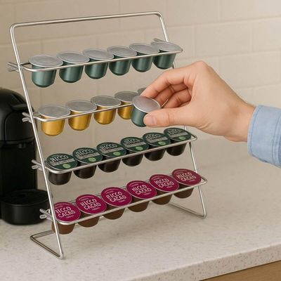 Suporte Porta Cápsulas de Café Cromado Organizador Universal Utimil Dolce Gusto 3 Corações Nespresso